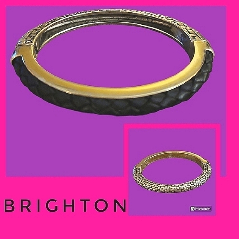BRIGHTON Two-tone Black Braided Leather Talana Clamper Bracelet